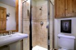 Hall Bathroom with Walk-In Shower for the Guests in the Twin Bedroom.